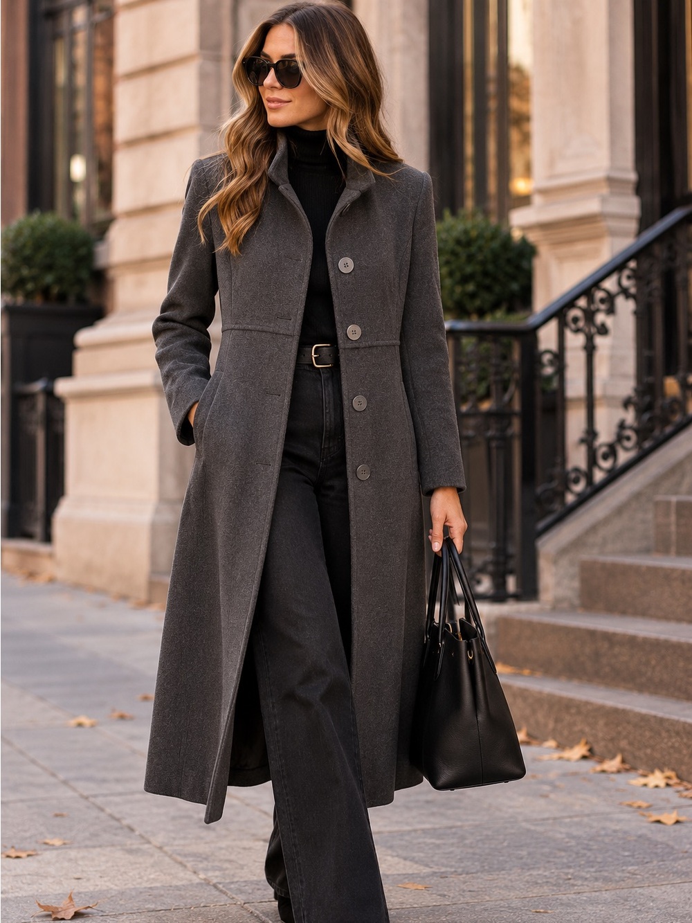 Eileen Fisher Button Front Wool Trench Coat